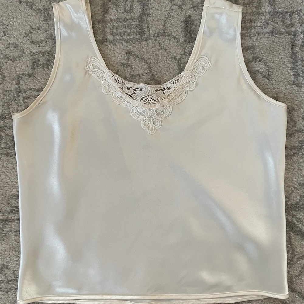 Escapades vintage tank with lace neckline